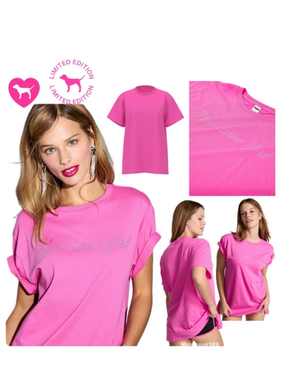 VSPINK Bling Rhinestone Hot Pink Tee NEW WITH TAGS